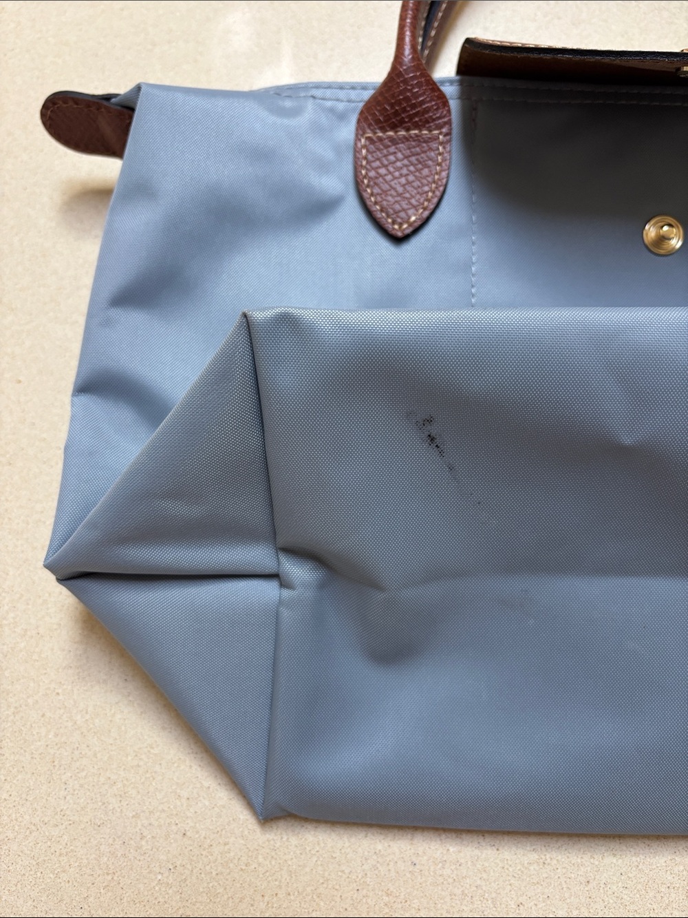Longchamp Blue Nylon Tote with Brown Leather Trim - Picture 5 of 6